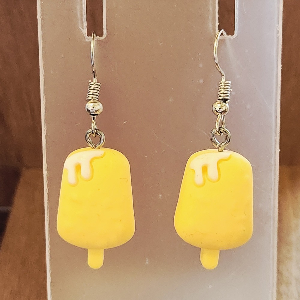 Yellow Popsicle Drip Earrings‎ Resin Food Novelty Ice Cream Summer Drop Jewelry